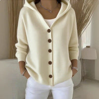 Clara | Damen Kapuzen-Cardigan mit Knopfleiste Relaxed Fit Langarm – Beige