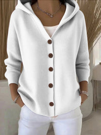 Clara | Damen Kapuzen-Cardigan mit Knopfleiste Relaxed Fit Langarm – Weiß