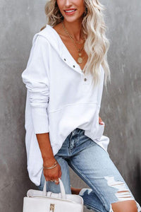 Frieda | Damen Kapuzen-Tunika Langarm Oversized Hoodie Pullover – Weiß