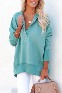 Frieda | Damen Kapuzen-Tunika Langarm Oversized Hoodie Pullover – Hellblau
