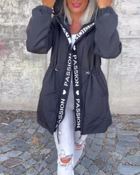Johanna | Damen Kapuzenmantel Lässiger Women Coat mit Tunnelzug Mittellang – Schwarz