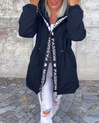 Johanna | Damen Kapuzenmantel Lässiger Women Coat mit Tunnelzug Mittellang – Marine