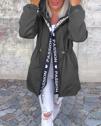 Johanna | Damen Kapuzenmantel Lässiger Women Coat mit Tunnelzug Mittellang – Grau