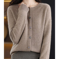 Leonie | Damen Kaschmir Cardigan Klassischer Strickjacke Knopfleiste – Braun