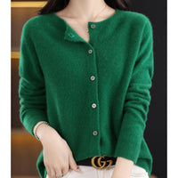 Leonie | Damen Kaschmir Cardigan Klassischer Strickjacke Knopfleiste – Dunkelgrün