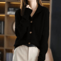 Charlotte | Damen Kaschmirmix Strick Cardigan mit Knopfleiste – Schwarz