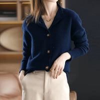 Charlotte | Damen Kaschmirmix Strick Cardigan mit Knopfleiste – Dunkelblau