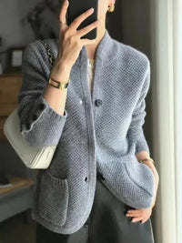 Johanna | Damen Kaschmirwolle Strickjacke Cardigan mit Knopfleiste – Blau