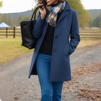 Charlotte | Damen Klassischer Mid-Length Knopfmantel Eleganter Women Coat – Blau