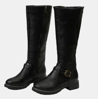 Nora | Damen Kniehohe Stiefel mit Schnalle und Reißverschluss – Schwarz