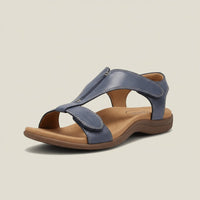 Greta | Damen Komfortable Sandalen T-Strap Klettverschluss Offene Zehenpartie – Schieferblau