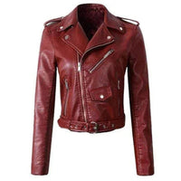 Annika | Damen Kunstleder Bikerjacke Kurzjacke mit Reißverschluss – Rot