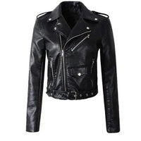 Annika | Damen Kunstleder Bikerjacke Kurzjacke mit Reißverschluss – Schwarz