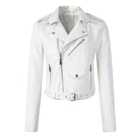 Annika | Damen Kunstleder Bikerjacke Kurzjacke mit Reißverschluss – Weiß