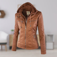 Annika | Damen Kunstleder Kapuzenjacke mit Reißverschluss Taillierter Women Coat – Khaki