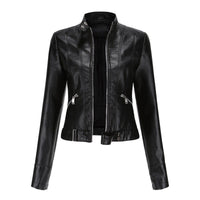 Hannah | Damen Kurzgeschnittene Biker Kunstleder Jacke mit Reißverschluss – Schwarz