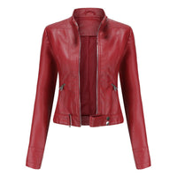 Hannah | Damen Kurzgeschnittene Biker Kunstleder Jacke mit Reißverschluss – Rot