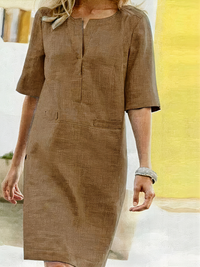 Damen lässiges kurzärmliges Kleid | Midi – Braun