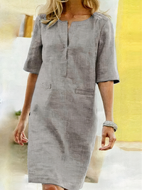 Damen lässiges kurzärmliges Kleid | Midi – Hellgrau