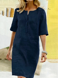 Damen lässiges kurzärmliges Kleid | Midi – Marine