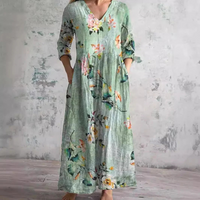 Langärmeliges florales Sommerkleid für Damen | Maxi – Mintgrün