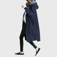 Clara | Damen Langer Wasserabweisender Kapuzen-Trenchcoat Weite Passform – Blau