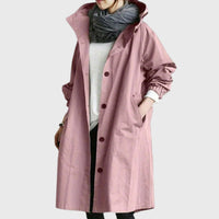 Clara | Damen Langer Wasserabweisender Kapuzen-Trenchcoat Weite Passform – Rosa
