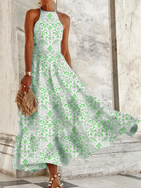 Damen langes Neckholder-Sommerkleid - | Maxi – Hellgrün