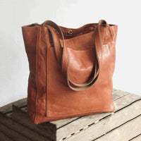 Elfriede | Damen Leder Tote Bag Geräumige Klassische Schultertasche – Braun