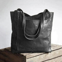 Elfriede | Damen Leder Tote Bag Geräumige Klassische Schultertasche – Schwarz