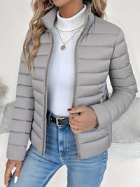 Sophie | Damen Leichter Gesteppter Stehkragen Women Coat Reißverschluss – Grau