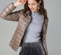 Sophie | Damen Leichter Gesteppter Stehkragen Women Coat Reißverschluss – Khaki