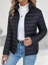Sophie | Damen Leichter Gesteppter Stehkragen Women Coat Reißverschluss – Schwarz