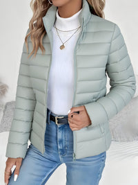 Sophie | Damen Leichter Gesteppter Stehkragen Women Coat Reißverschluss – Hellgrün