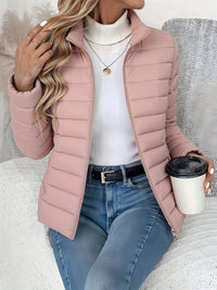 Sophie | Damen Leichter Gesteppter Stehkragen Women Coat Reißverschluss – Rosa