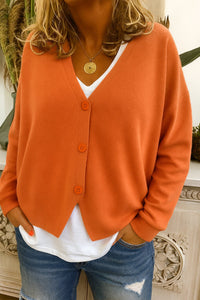 Frieda | Damen Leichter V-Ausschnitt Geknöpfter Oversized Cardigan – Orange
