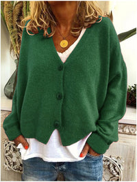 Frieda | Damen Leichter V-Ausschnitt Geknöpfter Oversized Cardigan – Grün