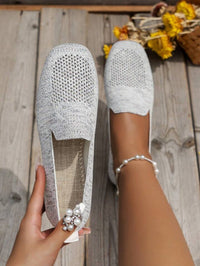 Damen Loafer mit perforierter Oberfläche und quadratischem Zehenbereich – Weiß