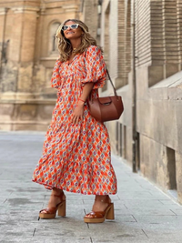 Damen lockeres luftiges Sommerkleid | Maxi – Orange/rot