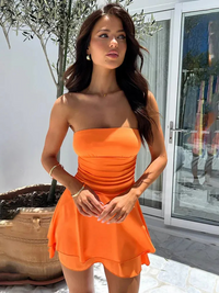 Damen luftiges trägerloses Sommerkleid | Mini – Orange