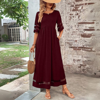 Damen Maxikleid mit Rundhalsausschnitt und Mesh-Streifen – Bordeaux