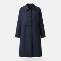 Clara | Damen Midi Wollmix Trench Coat mit Doppelknopfleiste – Marine