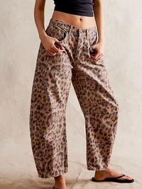 Damen moderne trendige Jeans | Baggy – Leo-Muster