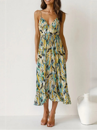 Damen modisches ärmelloses Sommerkleid | Midi – Blau/Grün