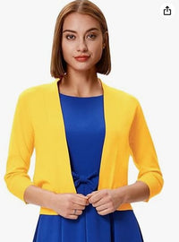 Katharina | Damen Offener Kurzjacken-Cardigan mit 3/4-Ärmeln – Gelb