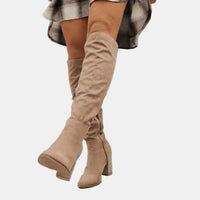 Johanna | Damen Overknee-Stiefeletten mit Blockabsatz und Reißverschluss – Beige