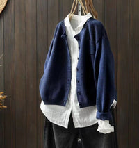 Luisa | Damen Oversize Strick-Cardigan mit Knopfleiste und Taschen – Dunkelblau