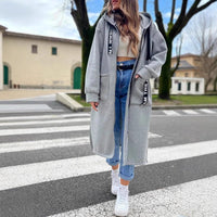 Marlene | Damen Oversized Hoodie Women Coat Langer Kapuzenmantel – Grau