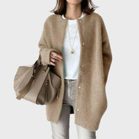 Clara | Damen Oversized Kaschmir Cardigan mit Druckknöpfen – Khaki
