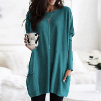 Luisa | Damen Oversized Langarm-Tunika Pullover mit Taschen – Türkis
